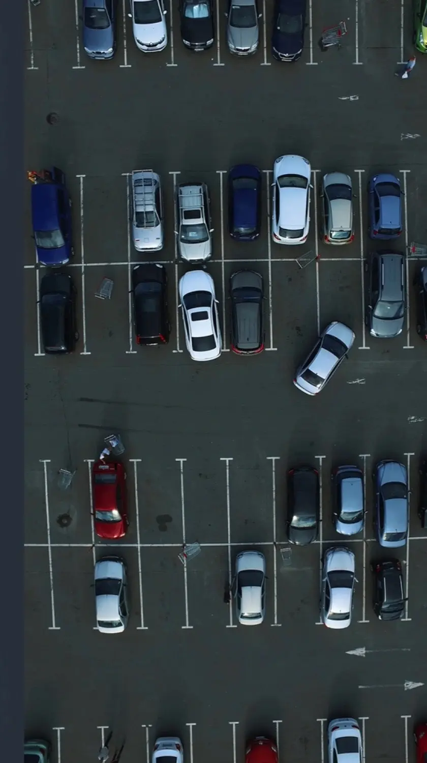 Aerial view of cars in a parking lot